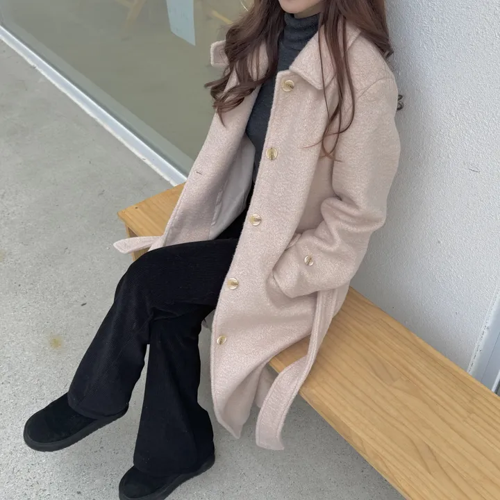 하이넥 부클 뽀글이 파스텔 허리 슬림 벨트 맥시 싱글 롱코트(3color)크리스마스룩 연말룩 상세 이미지 25