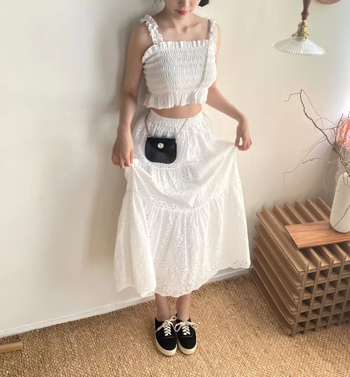 여름신상] 레이스 스모크 나시 롱  스커트 세트  여름나시 여름 롱 스커트 세트가격 1color [2pcs] 상세 이미지 35