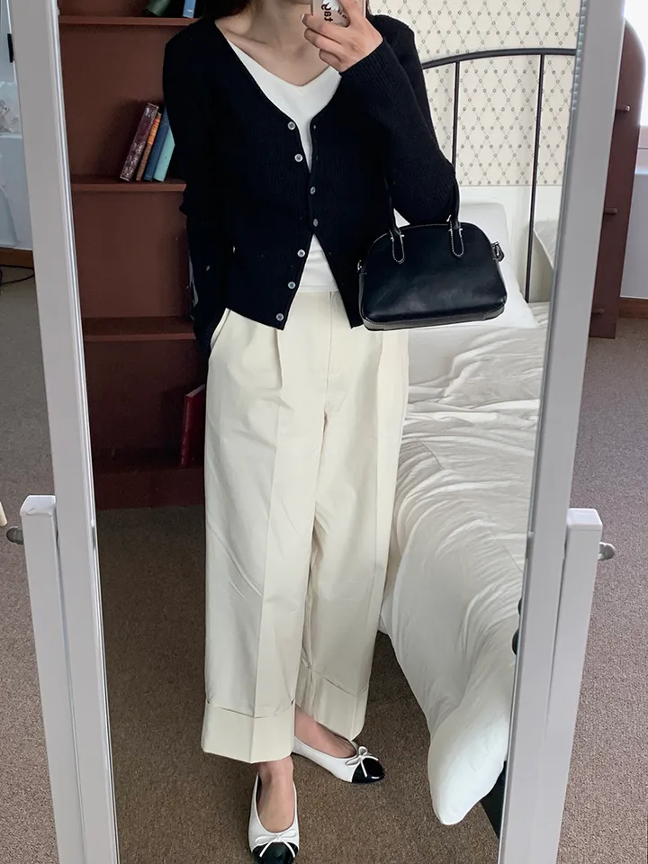 [봄가디건/나시일체형] 오즈 배색 레이어드 일체형 골지 브이넥 봄 가을 가디건 2color (레이어드/니트레이어드/레이어드가디건/배색가디건/봄/봄니트) 상세 이미지 19