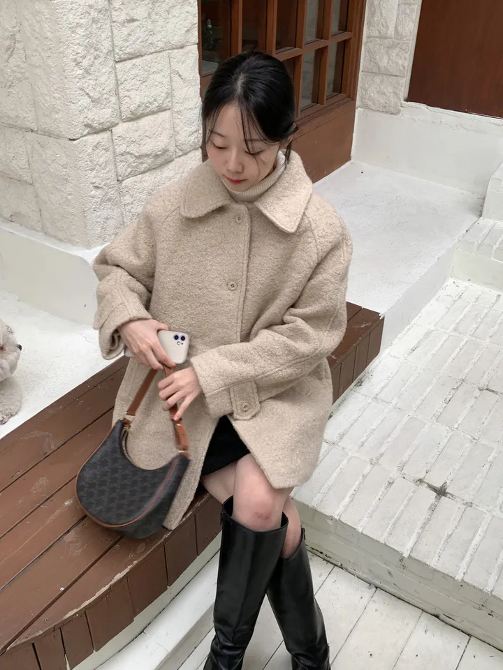 [안감누빔]테이퍼 부클 하프코트*베이지 당일발송 상세 이미지 31
