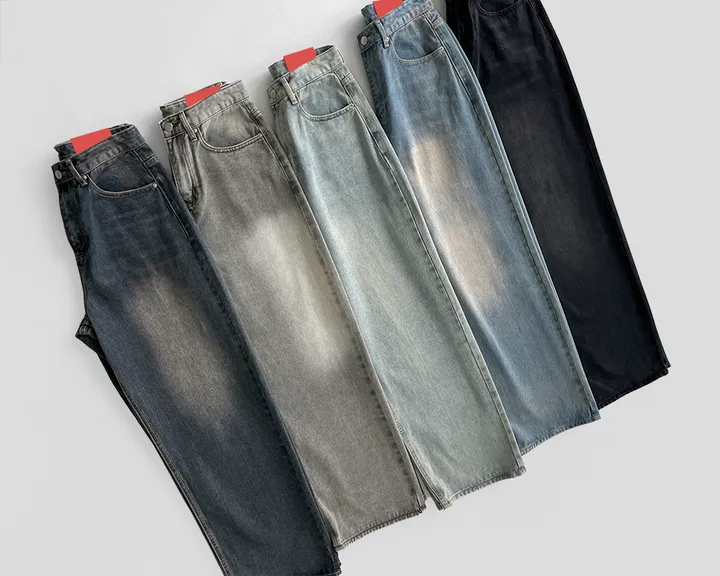 [3기장/~3XL] 스모크 워싱 와이드 정핏 일자 캐쥬얼 데일리 데님 팬츠 바지 상세 이미지 116