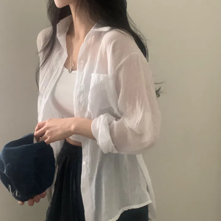 [살안타템17컬러✨/크롭&루즈핏] 햇빛차단, 린넨 시스루 루즈핏 거즈 셔츠/남방 블라우스 상세 이미지 20