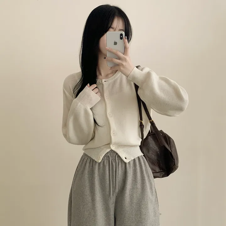 [팔뚝살커버!/포근~] 기본가디건 라운드 세미크롭 아방핏 니트가디건 상세 이미지 22