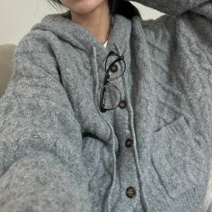 [따숩/폭닥] 알파카 겨울 케이블 후드 포켓 루즈핏 가디건 상세 이미지 16