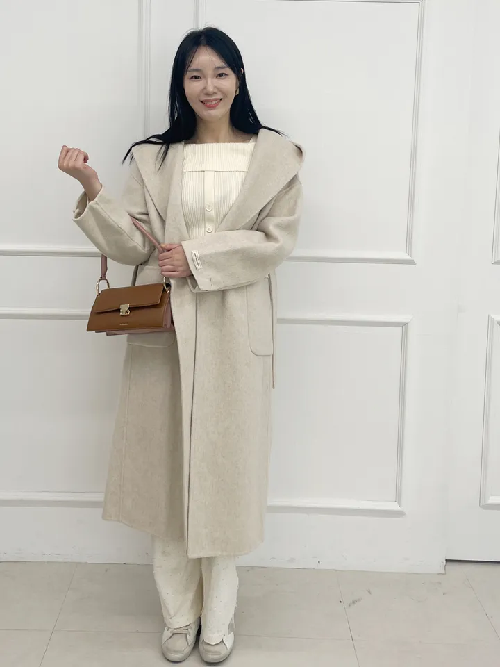 자체제작 원단부터 다른 핸드메이드 양모 후드코트 리얼빅사이즈, 가벼운코트,연말룩, 하객룩 110까지 상세 이미지 26