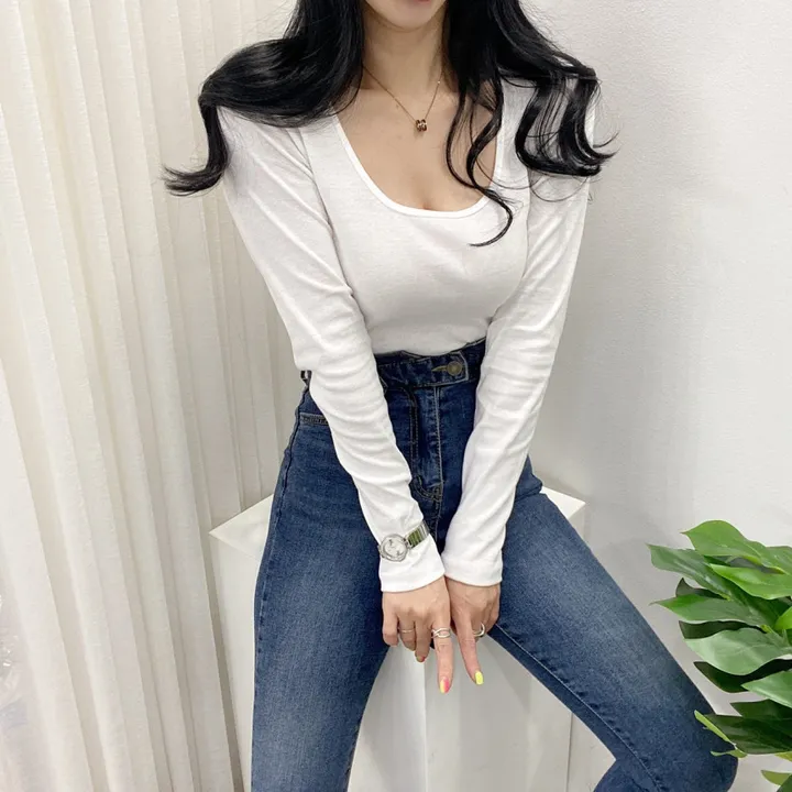 🚀당일발송🚀[묶음할인/데일리템] 봄 가을 디아 카야 둥근 스퀘어 긴팔 티셔츠 이너티 상세 이미지 8