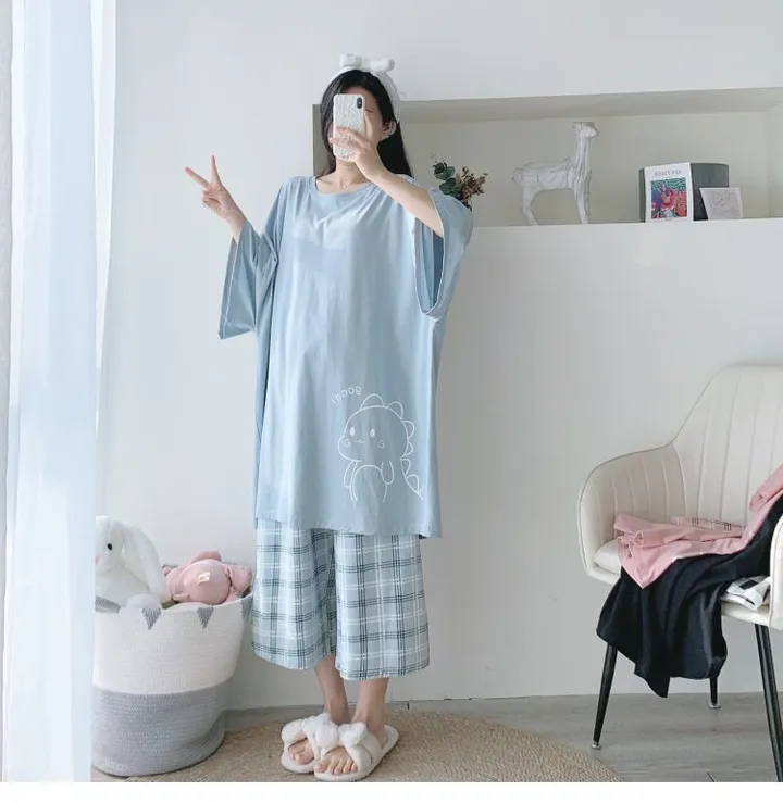 오버핏 7부 파자마 2종세트/M~4XL(45~150)KG/COLOR블랙,스카이,핑크/BSA6825 상세 이미지 13
