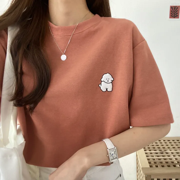 [묶음 할인/꾸안꾸] 귀여운 흰둥이 패치 반팔티 5color 상세 이미지 2