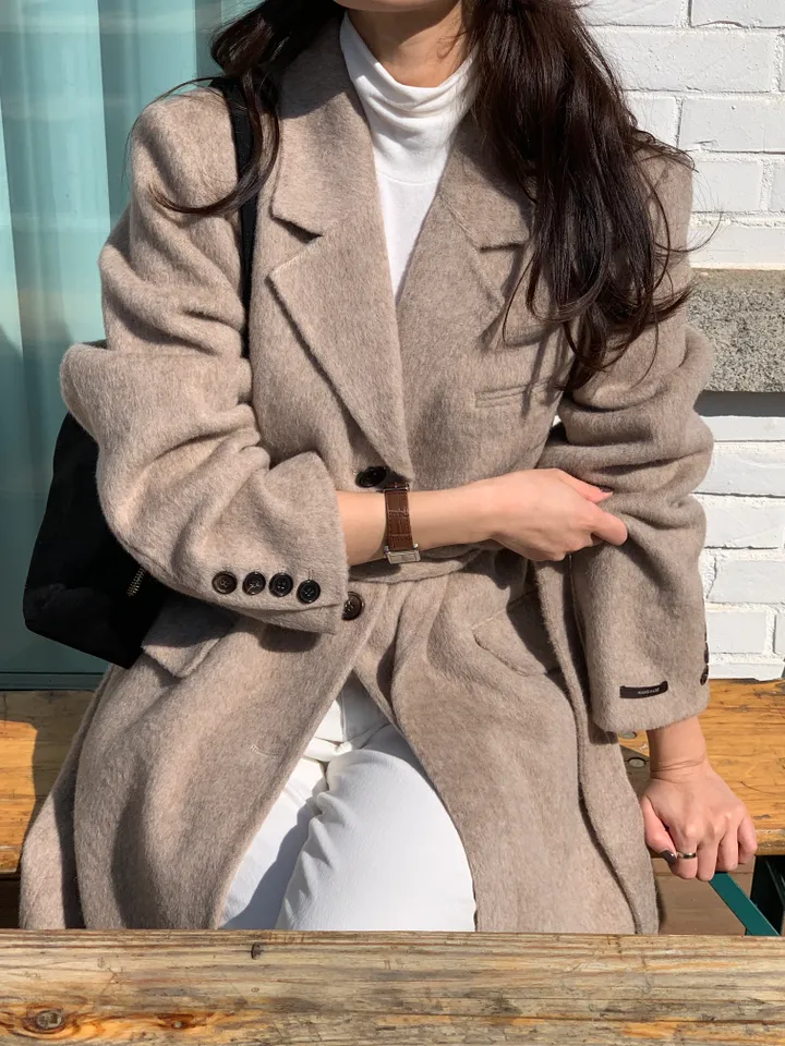 [브랜드퀄/부드럽고 가벼워요/강추💟] *알파카85,울15* 알파카 일자핏 울 핸드메이드 코트 상세 이미지 15