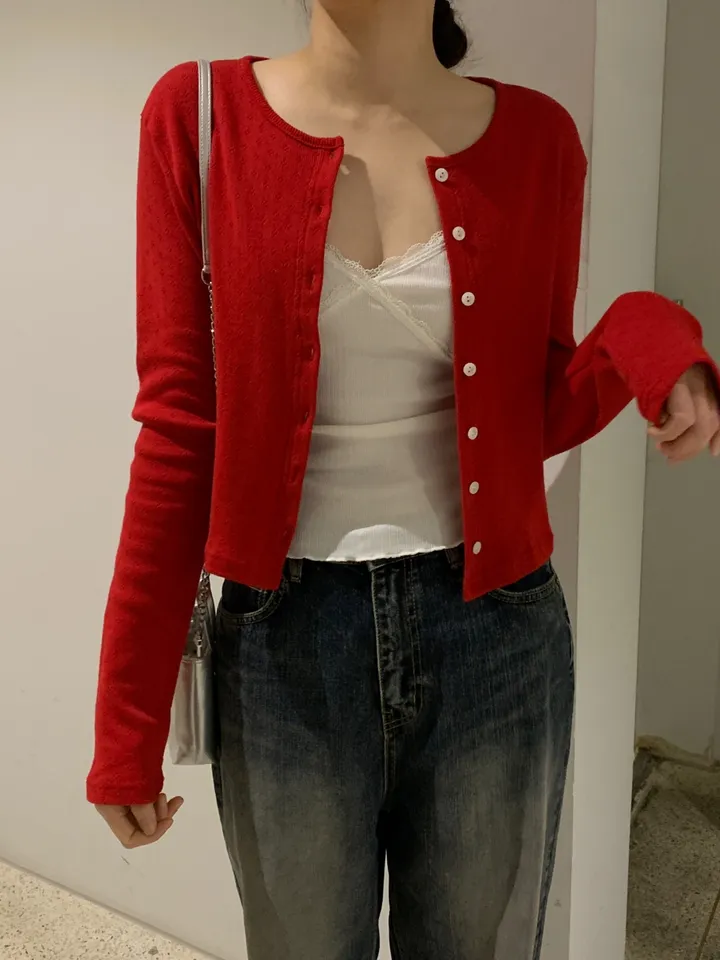 로렌 플라워 펀칭 크롭 라운드 가디건 상세 이미지 4