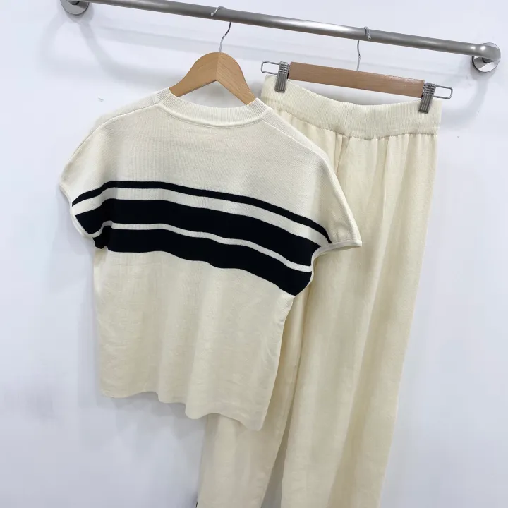 [set/1탄!]배색 니트 반팔 롱 와이드 팬츠 투피스 트레이닝 세트 2color 상세 이미지 17