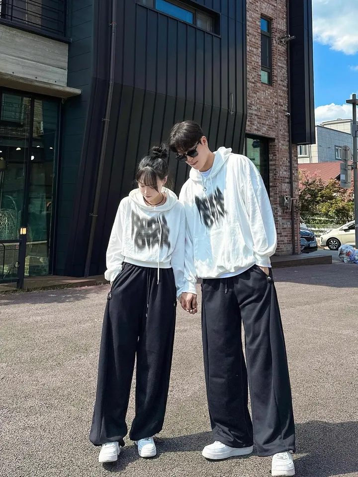 2사이즈/8컬러 커플 후드티 크롭 후드 남녀공용 오버핏 후드티 사이드 스냅 벌룬 팬츠 와이드 스트릿 긴팔 커플티 봄 가을 커플룩 시밀러룩 힙무드 루즈핏 꾸안꾸 트레이닝 세트 락스타 상세 이미지 8