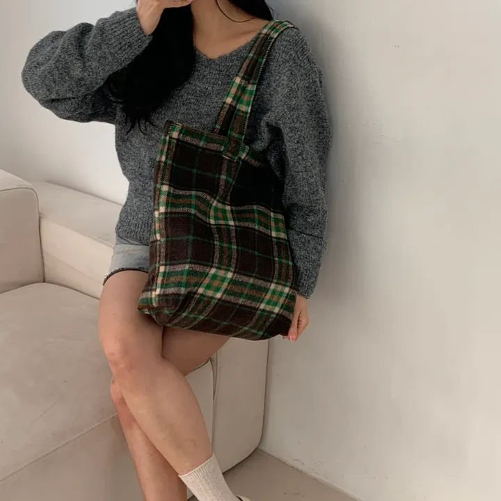 🌼2color🌼 윈터 체크 에코백🚚당일출고🚚 (그린, 네이비) 크리스마스, 연말파티, 겨울신상⛄︎ 상세 이미지 19