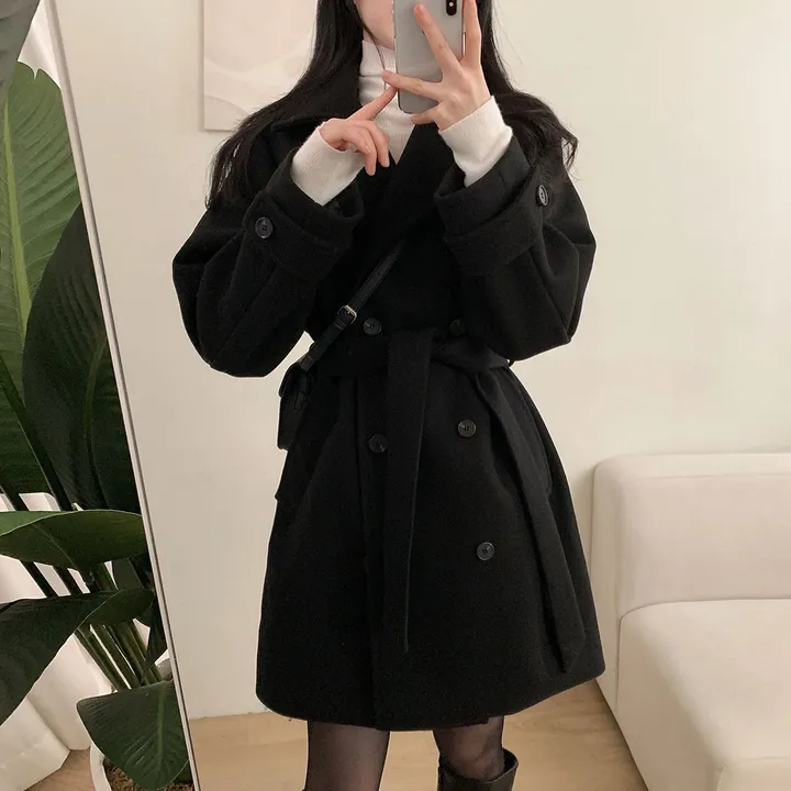 [누빔안감, 하객룩추천] 차분한무드 허리잘록 더블버튼 트렌치 하프 코트 상세 이미지 53