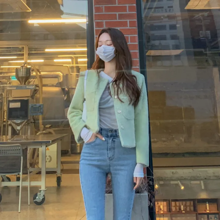[2천장돌파‍🔥누빔선택!!] 앙고라 트위드 국내 펄 콕콕 퍼 겨울 트위드 자켓 노카라 포켓 간절기 하객룩 크롭 숏자켓 그린 소라 아이보리 핑크 상세 이미지 78