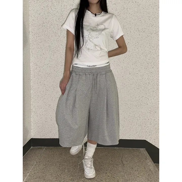[UNISEX/기획특가/소장추천!/3size!]사이드 폴드 핀턱 포인트 루즈 와이드 벌룬 버뮤다 하프 트레이닝 팬츠(2color) 상세 이미지 58