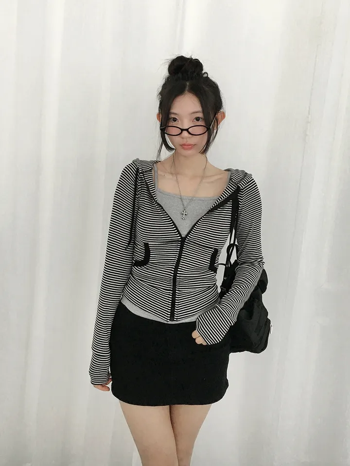 [말라핏보장❣️슬림핏 데일리 잔단가라 골지 후드집업] 로티단가라슬림후드집업 상세 이미지 13