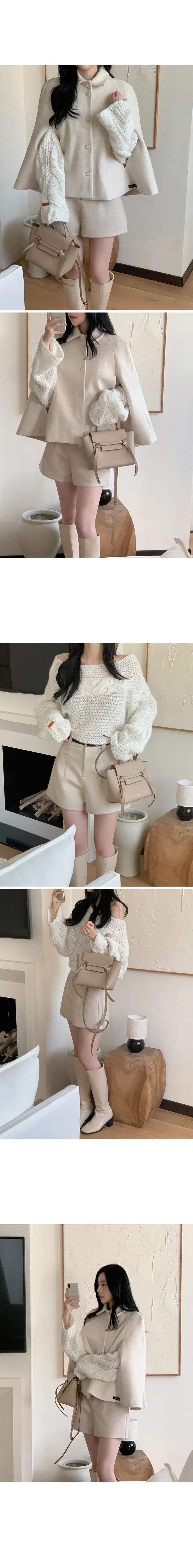 [cashmere]러므 캐시미어 핸드메이드 케이프 플레어 하프 망토 코트 상세 이미지 3