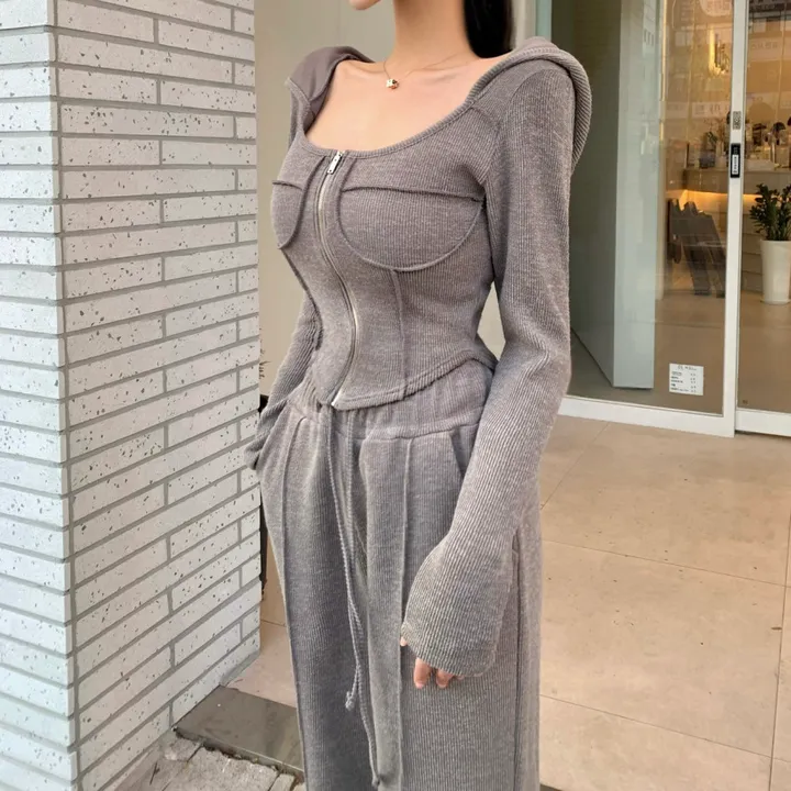 #-3kg!! [군살꽉! ver.2] 볼륨업 라운드 절개 투웨이 후드집업 트레이닝세트 슬림핏트레이닝 허얇골넓 상세 이미지 12