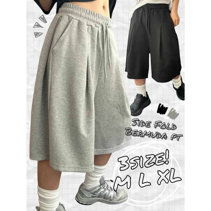 [UNISEX/기획특가/소장추천!/3size!]사이드 폴드 핀턱 포인트 루즈 와이드 벌룬 버뮤다 하프 트레이닝 팬츠(2color) 상세 이미지 70