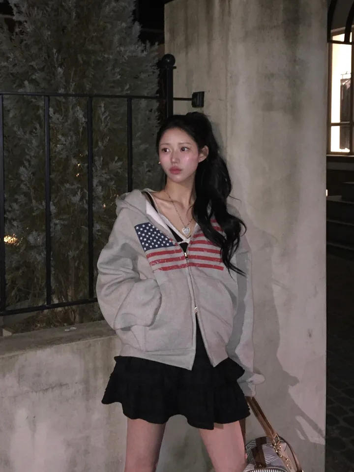 미유 아메리카 오버핏 빈티지 후드집업 상세 이미지 2