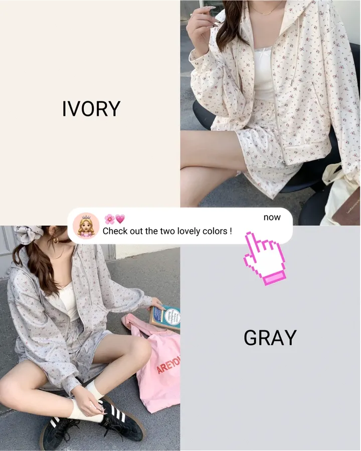 당일발송💌[귀욤뿜뿜] 플라워 후드집업 바지세트 촌캉스 꽃놀이 봄신상 상세 이미지 5