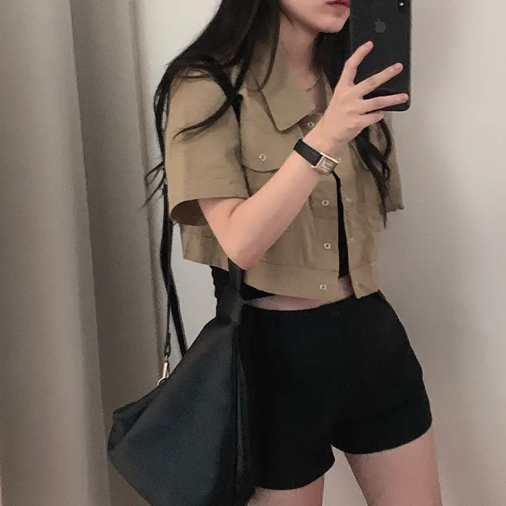 [여름*.*/핏보장🤍] 아몬드 야상 크롭 반팔 자켓 상세 이미지 18