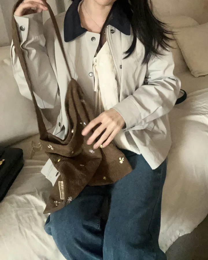 잔꽃 골덴 에코백 코듀로이 자수 숄더백 상세 이미지 14