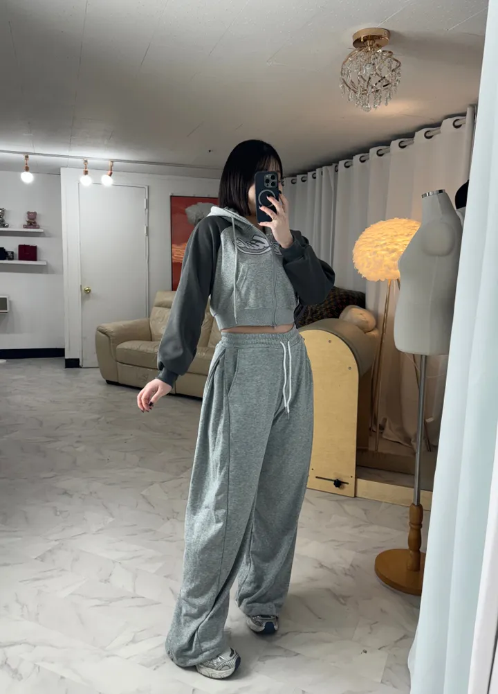 [데일리/투웨이]레터링 나그랑 투웨이 크롭 후드집업 상세 이미지 15