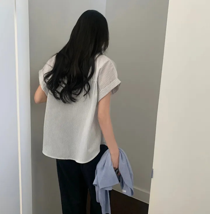 [빈티지🤍/여름셔츠] 샌드 스트라이프 루즈핏 롤업 반팔셔츠,남방 - 3color 상세 이미지 19
