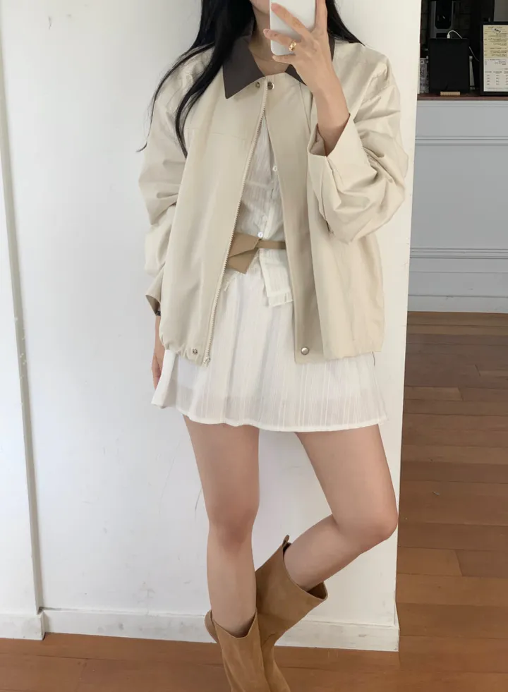 [🌷봄아우터/당일출고] 배색 카라 오버핏 야상 자켓 (숏야상/야상점퍼) 상세 이미지 8