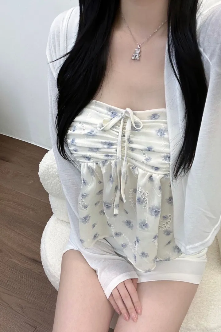 [진짜예쁨💕]셔링 플라워 나시 가디건 셋트 봄데이트룩 상세 이미지 18