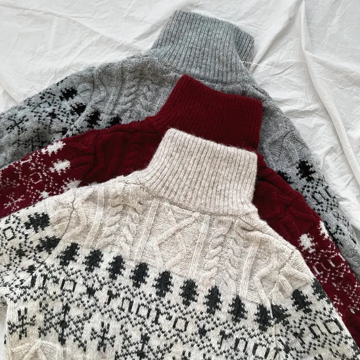 당일출고🚀[wool20%/두툼❄] 하이넥 스노우 패턴 노르딕 루즈핏 가디건 3color 상세 이미지 60
