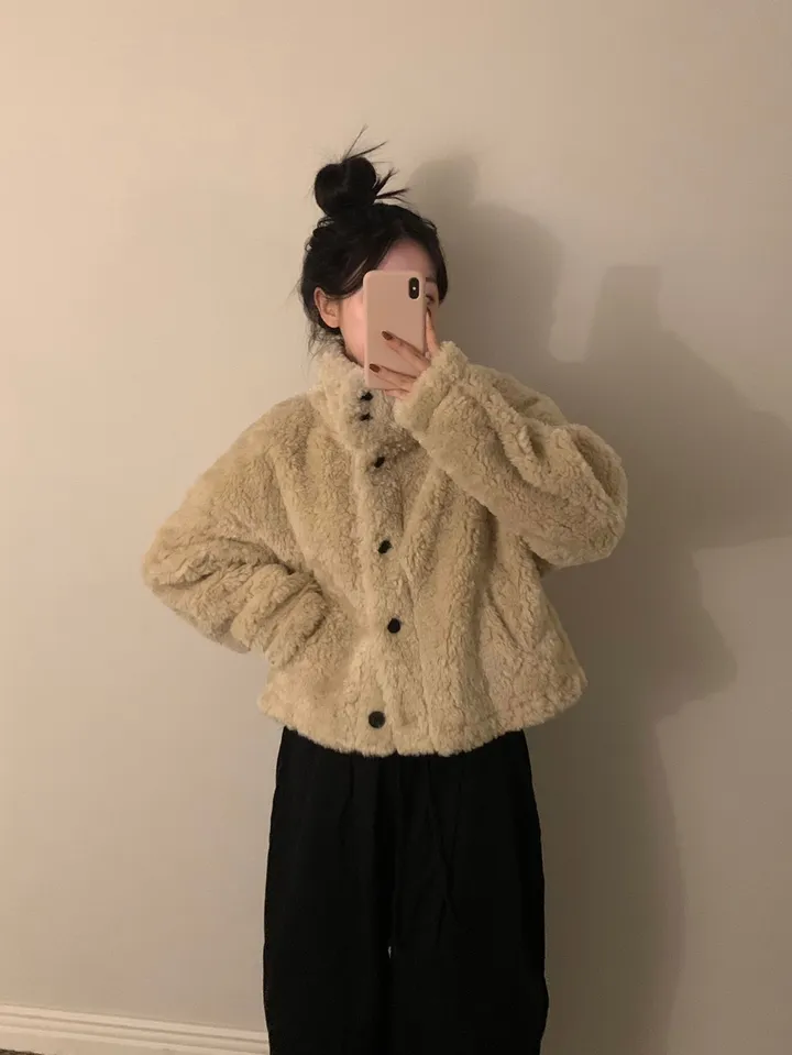 [문의폭주🐻] 베어 버튼 뽀글이 퍼 숏코트 자켓 / 누빔 코트 자켓 - 3color 상세 이미지 9