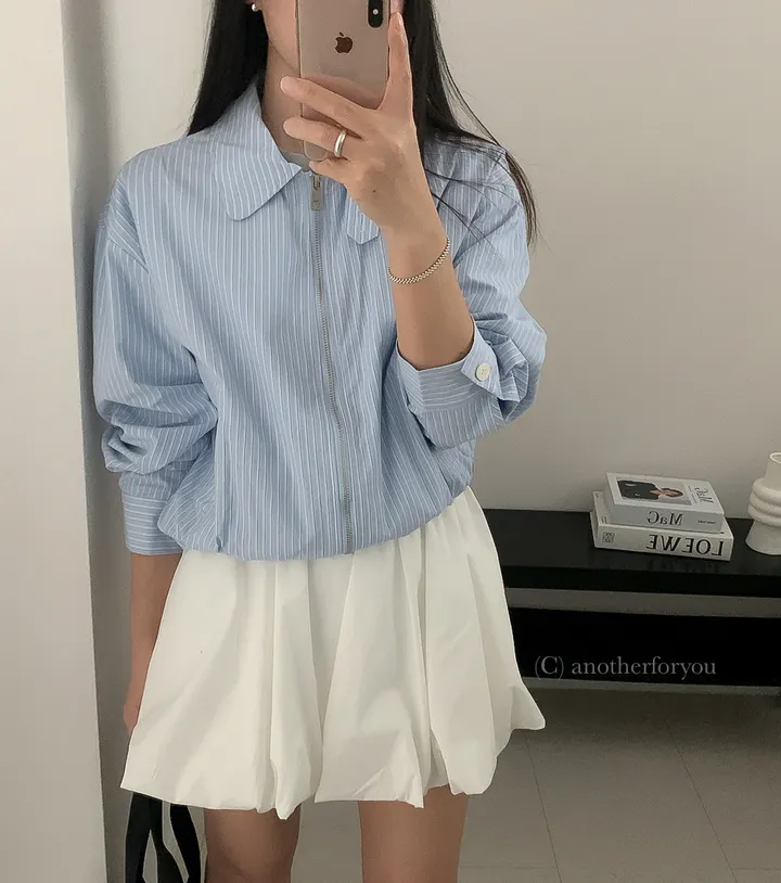 (스트라이프/무지) 바스락 코튼 카라 블루종 숏 점퍼 3col : 어나더포유 상세 이미지 14