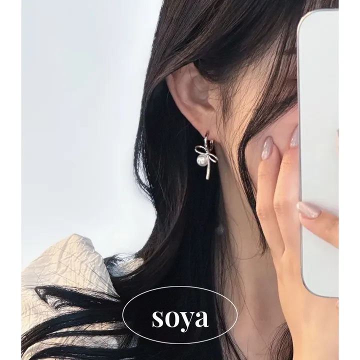 [강력추천🎀] 리본 매듭 진주 원터치 귀걸이 상세 이미지 1