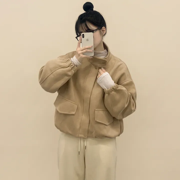 [아방핏!/부드러움] 스웨이드 하이넥 크롭 벌룬 숏자켓 점퍼 상세 이미지 10