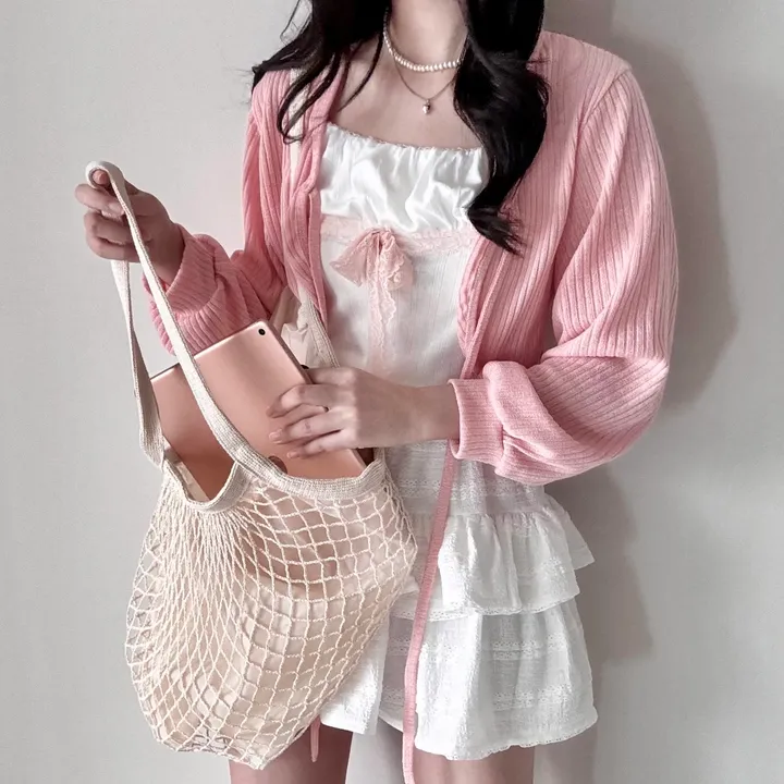 [하나사서 1년 뽕 뽑는*.*] 사계절템 살탐방지-! 골지 리본 발레코어 크롭 볼레로 가디건 상세 이미지 9