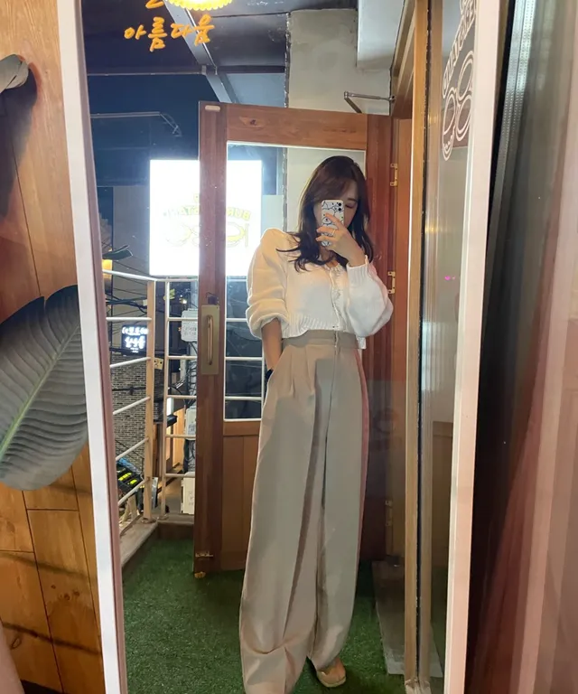 [세트가능] 솔리드 투턱 와이드 뒷밴딩 슬랙스