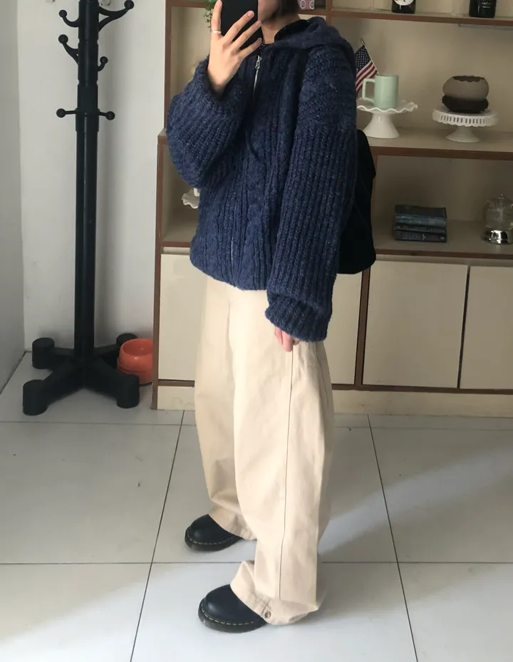 레터 밑단 스냅 사이드턱 코튼 와이드팬츠 (3color) 상세 이미지 6