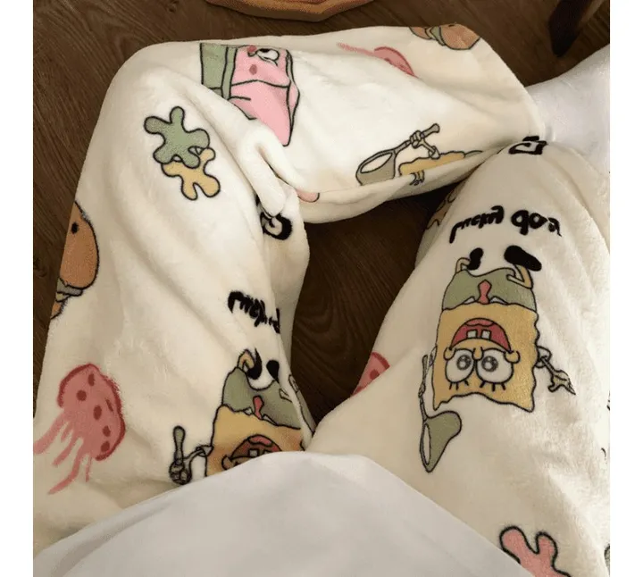 [7 캐릭터] 귀여운 캐릭터 극세사 잠옷 바지 신짱 키치 뽀짜코 쿠롬이 시나몬 피카피카 스퐁지 상세 이미지 6
