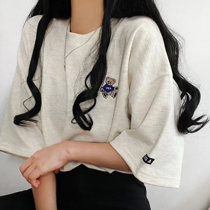 [예쁨/데일리] 베어 라벨 자수 오버핏 반팔티T 상세 이미지 18