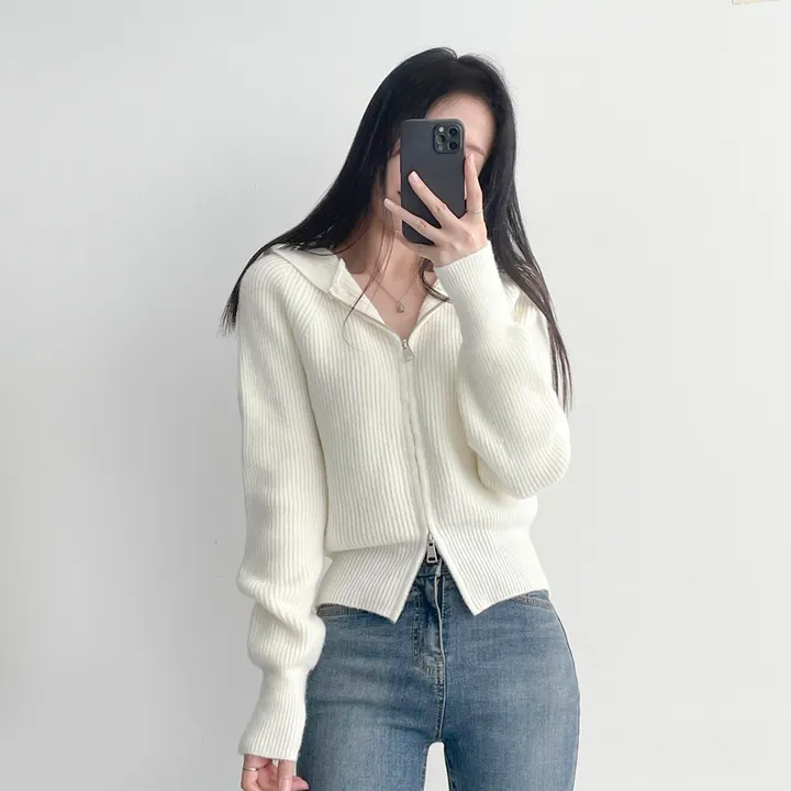 🚚당일출고🚚[부드러움] 허리잘록 여리핏 투웨이 후드 골지니트 집업 상세 이미지 28