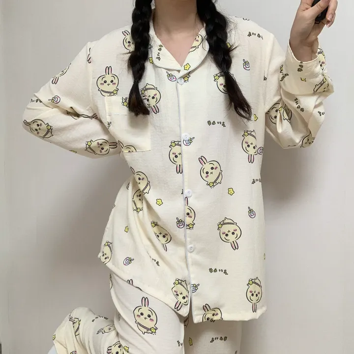 [🔥당일출고🔥/3컬러!] 먼작귀 치이카와 하치와레 우사기 생일선물 지지미 긴팔 긴바지 잠옷 파자마 홈웨어 세트 상세 이미지 15