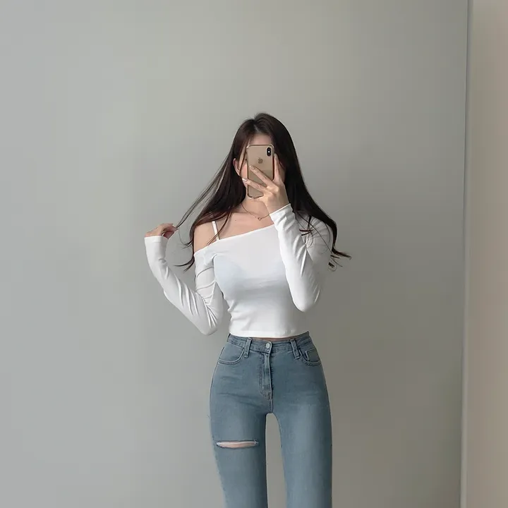 (여리여리!,언발트임) 코코 언발 어깨트임 오프숄더 슬림 크롭 티셔츠 5color (S/S) 상세 이미지 2