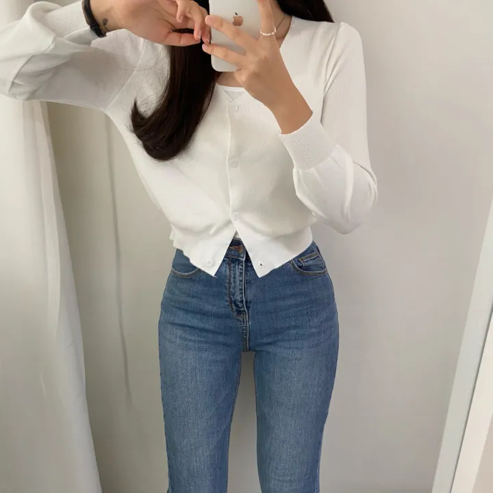 (데일리)소프트 기본 긴팔 니트 크롭 브이넥 가디건 5color 상세 이미지 7