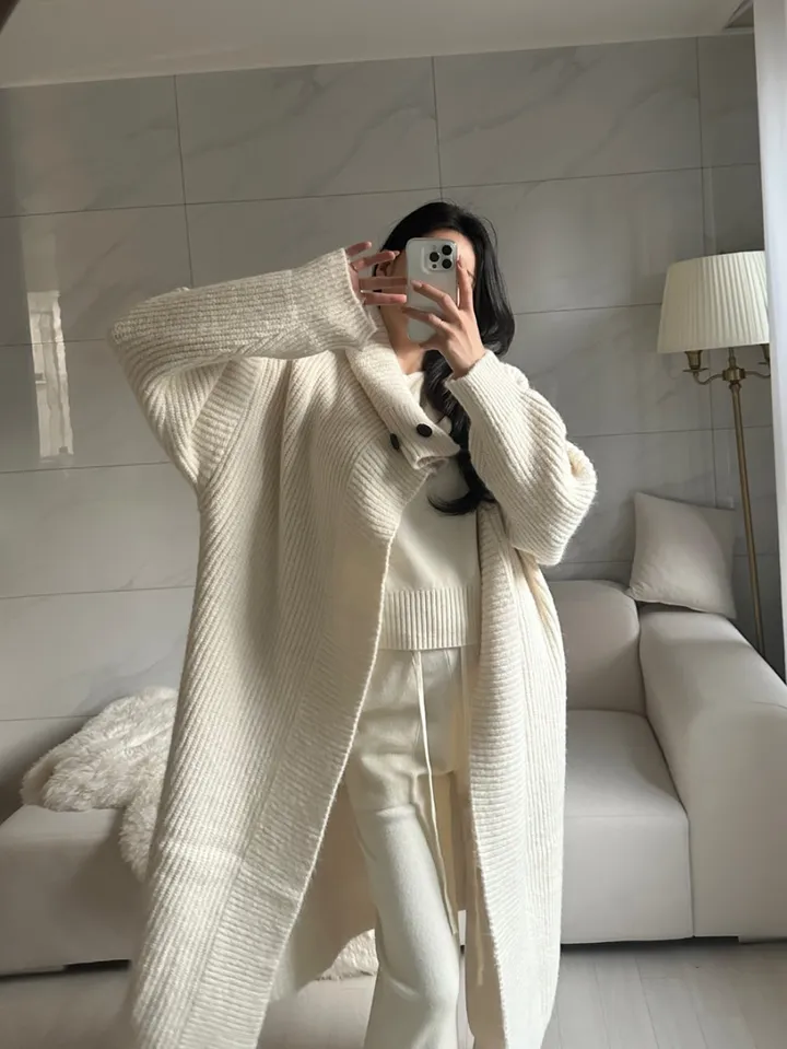 [아이당일] *도톰따숩 터틀넥 울 숄 빅카라 꽈배기 뜨개 니트 맥시롱가디건 울롱코트 울가디건(5color) 상세 이미지 17