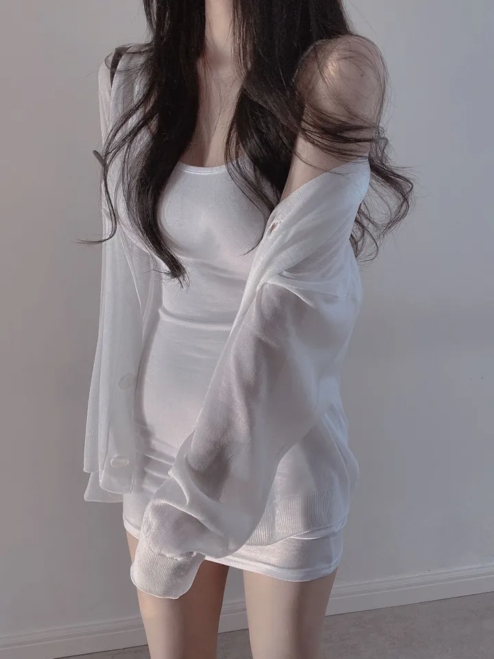 촤르르 툭걸치는 여름 시스루 단추 박시가디건 2컬러 상세 이미지 9