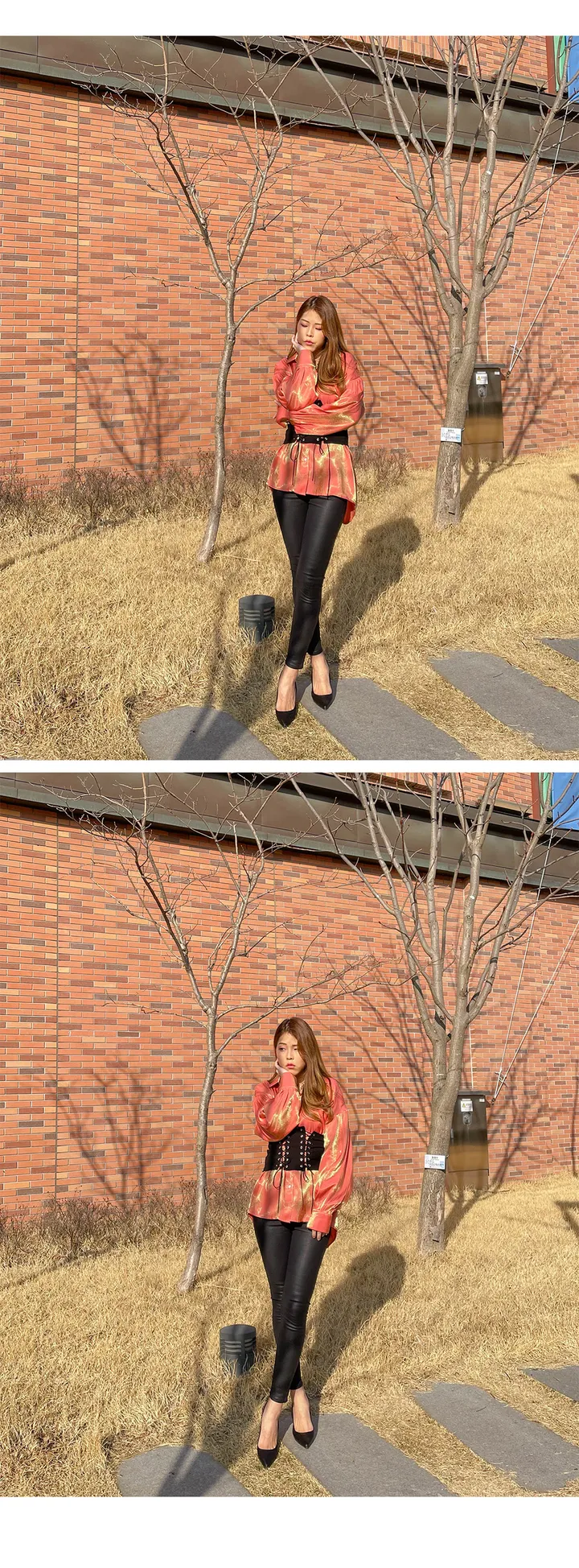 [당일출고] 투톤 오로라 루즈핏 퍼프 실크 블라우스 셔츠 / 빅사이즈 오버핏 / 연예인 아이돌의상 펜트하우스 루즈핏 글리터셔츠 반짝이 상세 이미지 8