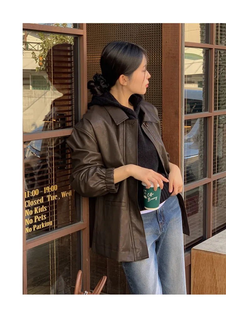 [자체제작/오늘출발/1만장돌파!]#봄🌷 바텐 오버핏 하프 레더 자켓 (데일리룩/개강룩/봄아우터/봄자켓/레더자켓/가죽자켓/루즈핏) 상세 이미지 108